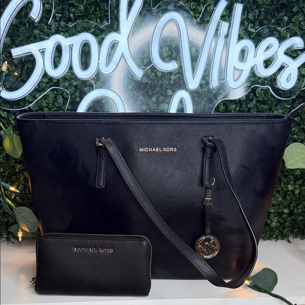 Michael Kors Elegant Black Tote and Wallet Set